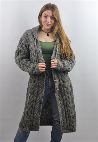VINTAGE LONGLINE GREY KNIT CARDY / JACKET