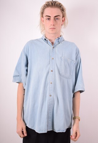 MENS VINTAGE DENIM SHIRT LARGE BLUE 90S