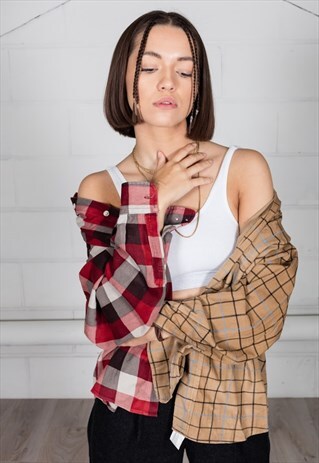 VINTAGE CHECKED FLANNEL RECONSTRUCTED UNISEX SHIRT