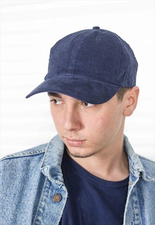 NAVY BLUE CORDUROY BASEBALL CAP HAT 2.4