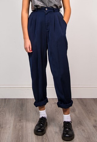 VINTAGE 90'S NAVY SMART TAPERED HIGH WAIST TROUSERS