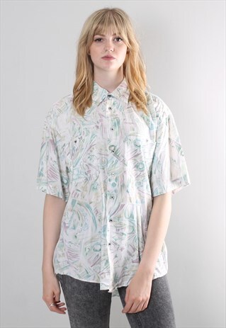 VINTAGE 80S CRAZY PATTERNED SHORT SLEEVE SHIRT