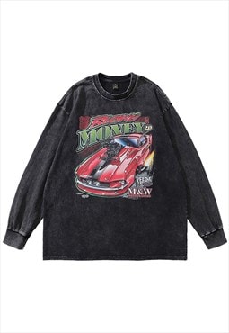 Racing car print tshirt 80s print long sleeve tee grunge top