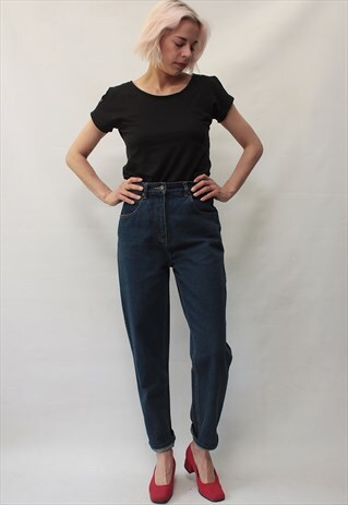 VINTAGE 80' AMAZING CLASSIC COOL BLUE DENIM MOM JEANS