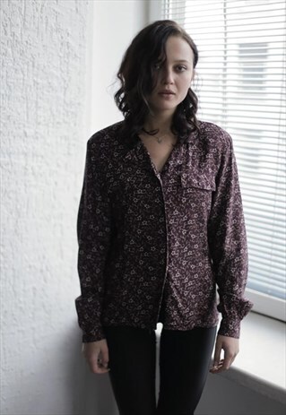 VINTAGE 80'S BROWN PATTERNED BLOUSE