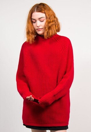VINTAGE 90'S RED THICK OVERSIZE KNIT JUMPER