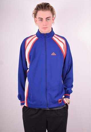 ADIDAS MENS VINTAGE TRACKSUIT TOP JACKET SMALL BLUE 90'S