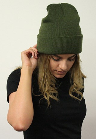 MOSS GREEN BEANIE SLOUCH HAT CUFFED BEANIE