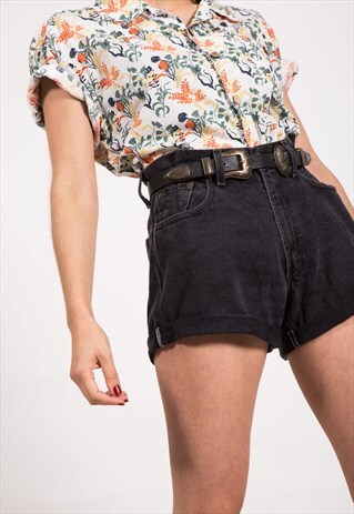 VINTAGE 80S OVERSIZED DENIM SHORTS BLACK / 0493