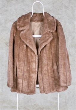 Vintage Faux Fur Coat Beige Women's UK 18