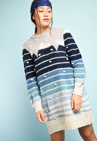 70'S RETRO LONG HANDKNITTED POM POM FESTIVE WOOL JUMPER