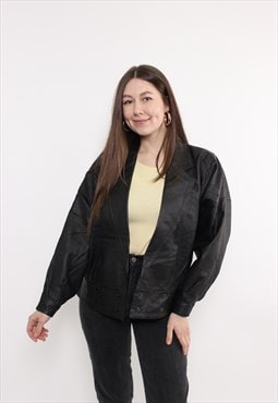 Vintage motorcycle jacket, 90s biker leather jacket, woman 
