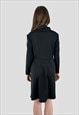 70'S VINTAGE LONG SLEEVE COWL NECK BLACK EMBROIDERY DRESS