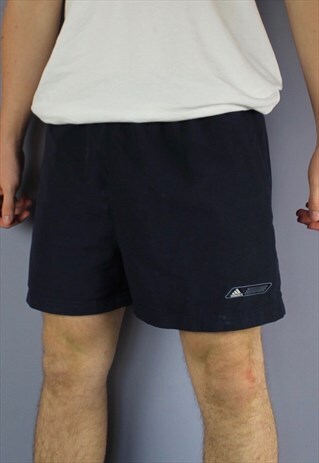 VINTAGE ADIDAS SHORTS IN NAVY WITH POCKETS, EMBROIDERED LOGO