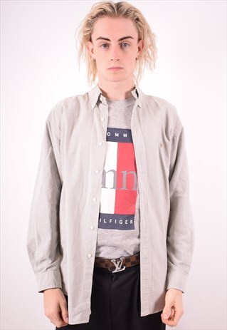 RALPH LAUREN MENS VINTAGE SHIRT LARGE GREY 90S