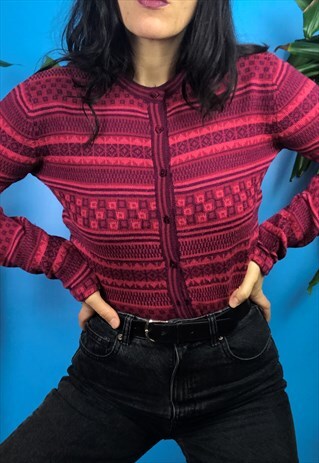 Y2K 90S COLOURFUL MERINO CARDIGAN JUMPER SWEATER