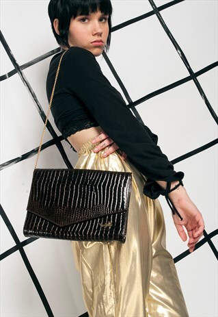 80S VINTAGE VEGAN LEATHER BAG W GOLDEN CROCODILE