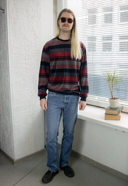 Vintage 80's Blue Striped Velvet Top