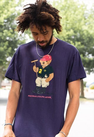VINTAGE 90'S RALPH LAUREN POLO BEAR T SHIRT IN NAVY