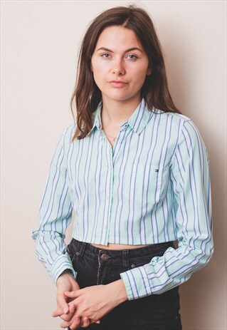 TOMMY HILFIGER MINT STRIPED CROP SHIRT
