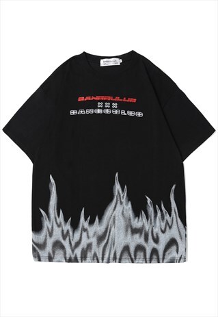 KALODIS FLAME PRINT STREET TREND LOOSE T-SHIRT