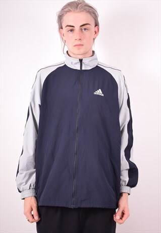 ADIDAS MENS VINTAGE TRACKSUIT TOP JACKET MEDIUM NAVY BLUE 90