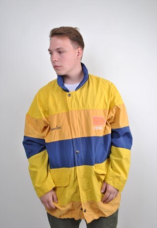 YELLOW STRIPED LIGHT JACKET, OVERSIZE FESTIVAL CLOAK, SIZE L