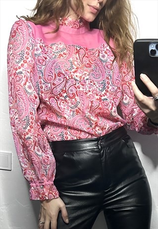 PAISLEY PINK CUTE BOHO BLOUSE - S