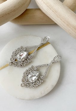 Silver Diamante Drop Diamond Chandelier Antique Earrings