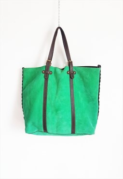 Vintage Green Suede Shearling Leather Tote Bag