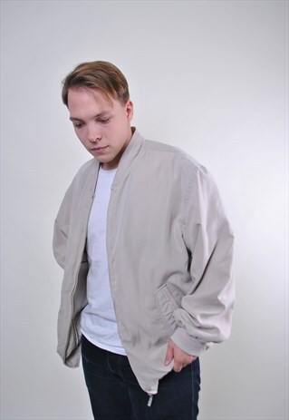 RETRO MEN OVERSIZE BEIGE GRUNGE BOMBER JACKET