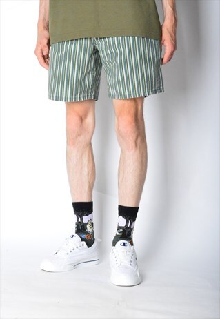VINTAGE 90S GREEN STRIPED DENIM SHORTS