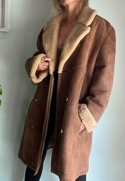 Vintage Real Suede Leather Shearling Coat