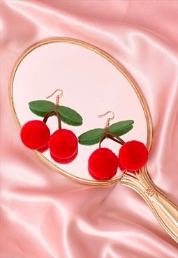 Cherry PomPom Dangle Earrings