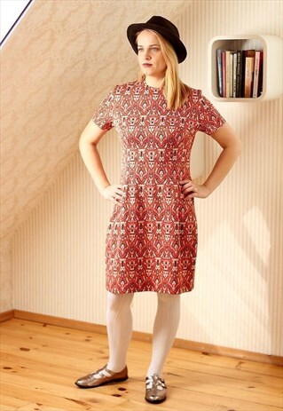 ORANGE BLACK AND GOLD TAPESTRY VINTAGE DRESS