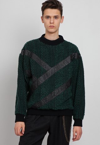 VINTAGE GREEN BLACK KNIT JUMPER