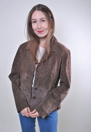 WOMAN VINTAGE LEATHER BUTTONS GRUNGE JACKET, SIZE M