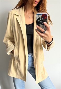 Beige Minimal Mid Length Casual Buttoned Summer Jacket L