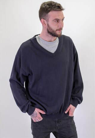 VINTAGE TOMMY HILFIGER V-NECK SWEATER IN BLUE