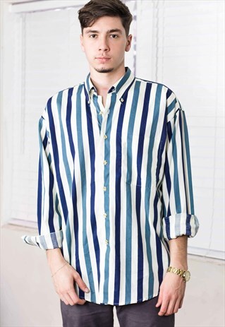 VINTAGE LOAFERS REGATTA STRIPED SHIRT LOGO 90S L 9.0