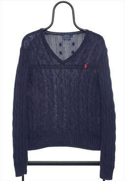Vintage Polo Ralph Lauren Navy Cable Knit Jumper Womens