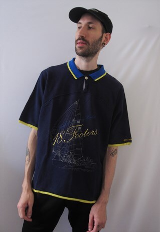 VINTAGE LOTTO PREPPY NAVY BLUE POLO / SWEATSHIT SAILING