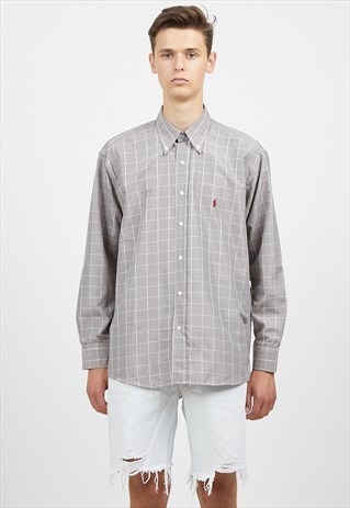 VINTAGE GREY POLO RALPH LAUREN LONG SLEEVE CHECKERED SHIRT
