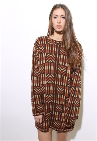 VINTAGE 1980'S 80'S OVERSIZE GEOMETRIC JUMPER SWEATER L-XL