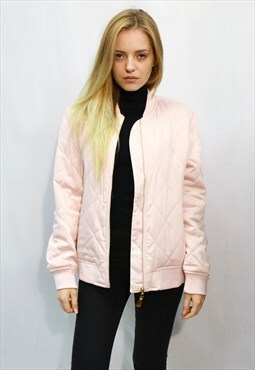 Quilted Satin Black Puffer Bomber puffer Jacket in pink
