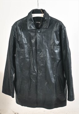 Vintage 90s real leather coat in black