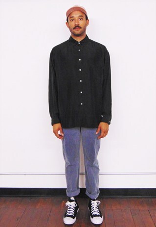 90S CLASSIC MINIMALIST LUXURY BLACK SILK SHIRT XL