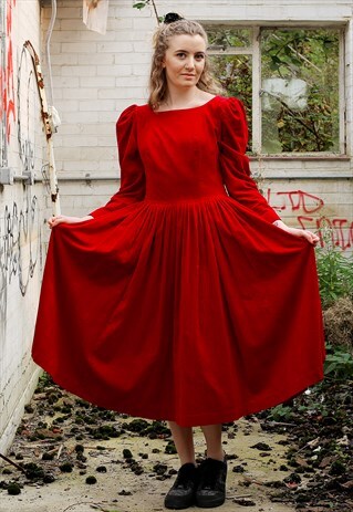 LAURA ASHLEY 80S RED VELVET DRESS