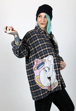 DISNEY MRS POTTS REWORKED VINTAGE PLAID SHIRT