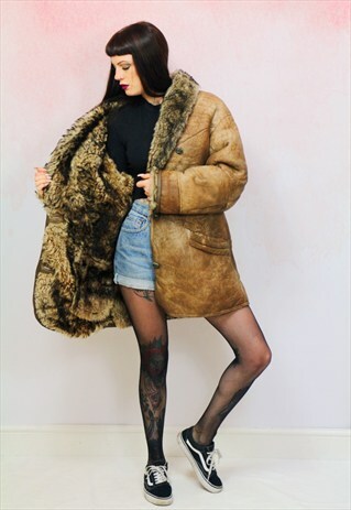 1980S VINTAGE RICH BROWN REAL SHEEPSKIN SHEARLING COAT